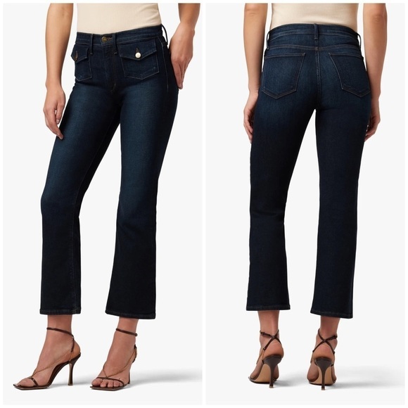 New Joes Jeans 70s Patch Pocket High Rise Bootcut Dark Blue Denim Sz 34 - Picture 1 of 15